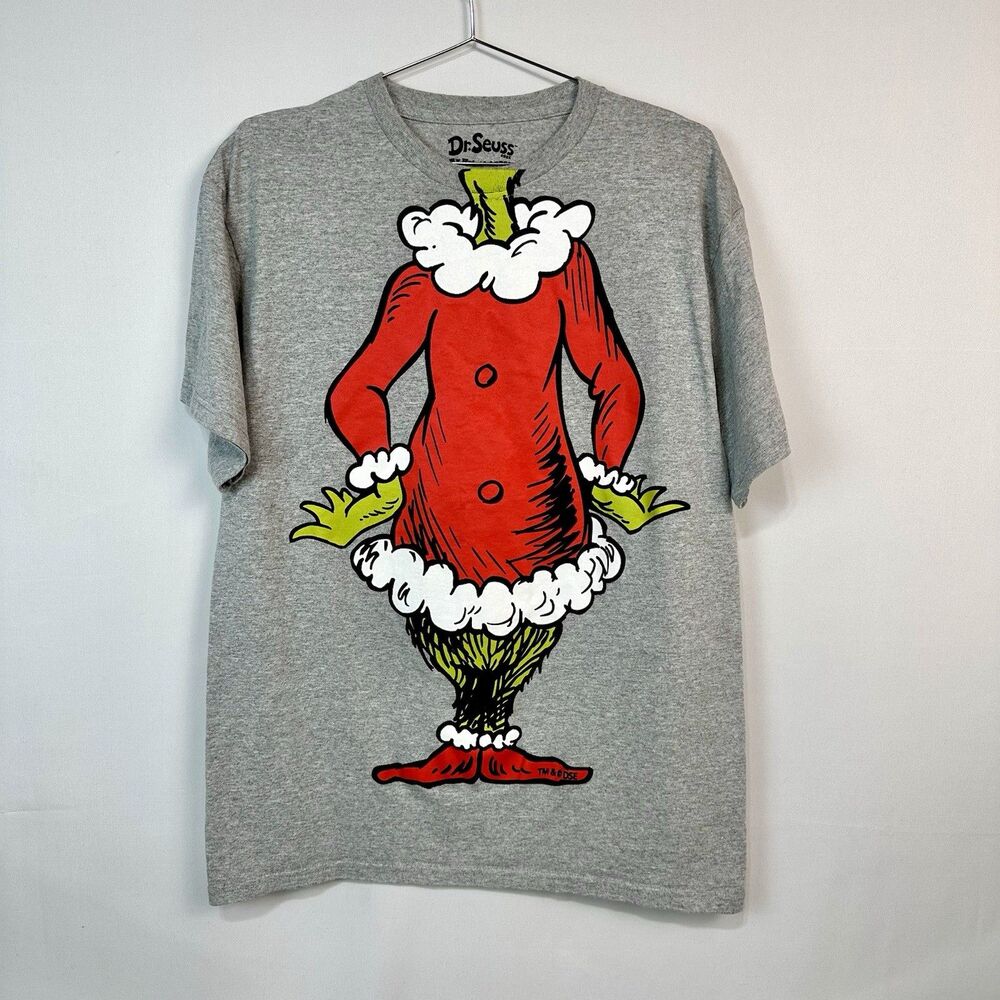 Dr. Seuss Grinch Santa Costume T Shirt Adult Large Heather Gray